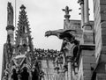 The statues and architectural elements of the main facade of Notre Dame de Paris. Royalty Free Stock Photo